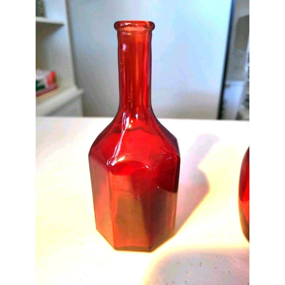 Lot 3 Vtg Wheaton Mini Apothecary Bottles Red Crown, Red Octogan, Cobalt Blue